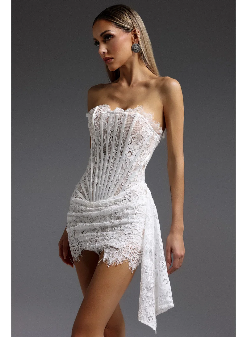 Bella Barnett  Rosel Asymmetric Lace Mini Dress - White for Women | Best Price UAE